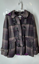 Load image into Gallery viewer, INTL D.e.t.a.i.l.s Womens Purple Plaid Long Sleeve Toggle Hooded Jacket Size L
