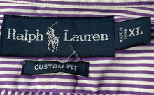 Load image into Gallery viewer, Ralph Lauren Mens Purple And White Striped Custom Fit Button-Up Shirt Size XL
