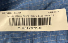Load image into Gallery viewer, Calvin Klein Mens Blue Striped Cotton Long Sleeve Slim Fit Dress Shirt Size 15
