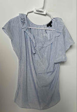 Load image into Gallery viewer, Banana Republic Womens Blue White Striped Ruffle Scoop Neck Blouse Top Size M
