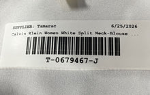 Load image into Gallery viewer, Calvin Klein Womens White Split Neck Pockets Long Sleeve Button-Up Shirt Size L
