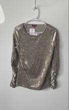 Load image into Gallery viewer, Vince Camuto Womens Shiny Taupe Velvet Long Sleeve Ruched Blouse Top Sz S W/Tags
