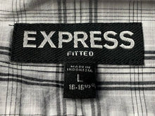 Load image into Gallery viewer, Express Mens Gray Plaid Print Long Sleeve Collared Button-Up Shirt Sz L 16-16.5
