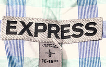 Load image into Gallery viewer, Express Mens Green Check Print Collared Button Front Dress Shirt Size Large
