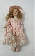 Load image into Gallery viewer, Vintage Blonde Curly Hair Porcelain Mini Doll With Dress &amp; Hat Outfit
