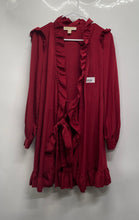 Load image into Gallery viewer, Michael Kors Womens Red Long Sleeve Ruffle Trim Waist Tie Wrap Dress Size XS
