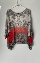 Load image into Gallery viewer, Frank Lyman Womens White Floral Animal Print Short Sleeve Poncho Blouse Size 14
