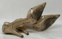 Load image into Gallery viewer, BCBG Womens Gold Glitter Leather Stiletto Heel Ankle Strap Sandals Size 7.5 B
