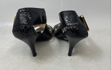 Load image into Gallery viewer, Michael Kors Womens Black Snakeskin Open Toe Strappy Heels Size 7M
