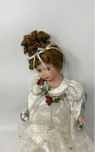 Load image into Gallery viewer, Blonde Curly Hair Green Eyes Porcelain Doll In Removable White Maxi Dress
