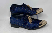Load image into Gallery viewer, Parrazo Designer Mens Ronaldinho Navy Blue Golden Loafer Dress Shoes Size 10.5
