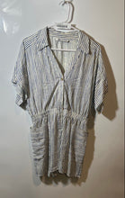 Load image into Gallery viewer, Zara Womens White Blue Striped Short Sleeve Collared One-Piece Romper Size M
