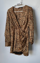 Load image into Gallery viewer, Zara Womens Brown Leopard Print Long Sleeve V-Neck Mini Dress Size Medium
