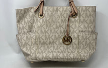 Load image into Gallery viewer, Michael Kors Womens Jet Set Cream Brown Signature Print Double Handle Tote Bag
