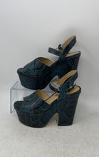 Load image into Gallery viewer, Michael Kors Womens Blue Black Snakeskin Leather Block Platform Heels Size 6M
