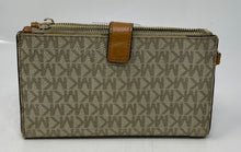 Load image into Gallery viewer, Michael Kors Womens Jet Set Gold-Tone Monogram Double-Zip Bifold Wallet
