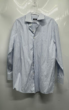 Load image into Gallery viewer, Hugo Boss Mens Blue White Striped Cotton Sharp Fit Dress Shirt Size 17
