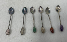Load image into Gallery viewer, Lot Of 6 Pcs Silver-Tone Polished Stone Twisted Wire Mini Spoons With Box
