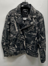 Load image into Gallery viewer, Zara Womens Black Printed Long Sleeve Motorcycle Biker Jacket Size Medium
