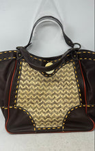 Load image into Gallery viewer, Kate Landry Womens Brown Woven Straw Inner Pockets Double Handle Shoulder Bag
