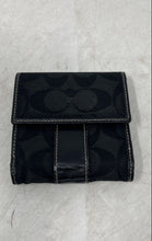 Load image into Gallery viewer, Coach Womens Black Signature Print ID Window Card Holder Bifold Wallet
