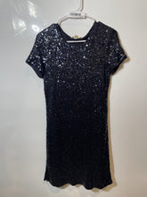 Load image into Gallery viewer, Michael Kors Womens Black Sequin Short Sleeve Round Neck Mini Dress Size M
