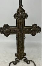 Load image into Gallery viewer, Silver-Tone Company Metal Religious Decor Crossed Crucifix With Stand Ornate
