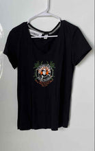 Load image into Gallery viewer, Harley-Davidson Womens Black Short Sleeve Collarless Pullover T-Shirt Size Small
