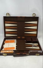 Load image into Gallery viewer, Maxam Brown And White Backgammon Set Strategy Dice Game Casino Suitcase
