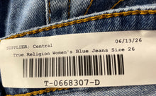 Load image into Gallery viewer, True Religion Womens Blue Denim Distressed Slim Fit Straight Leg Jeans Size 26
