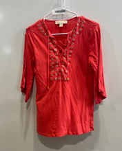 Load image into Gallery viewer, Michael Kors Womens Orange Eyelet 3/4 Sleeve Blouse Top Size P/S
