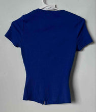 Load image into Gallery viewer, Guess Womens Blue Short Sleeve Crew Neck Cutout Front Zip Blouse Top Size Small
