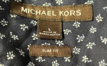 Load image into Gallery viewer, Michael Kors Mens Blue White Floral Print Slim Fit Button-Up Shirt Size Large
