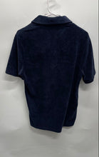 Load image into Gallery viewer, Elie Tahari Mens Blue Ribbed Velour Spread Collar Short Sleeve Polo Shirt Size S
