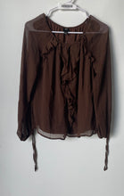 Load image into Gallery viewer, Autres Filles Womens Brown Long Sleeve Ruffle V-Neck Pullover Blouse Top Size XS
