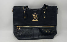 Load image into Gallery viewer, Victoria's Secret Womens Black Leather Double Handle Slouchy Satchel Handbag

