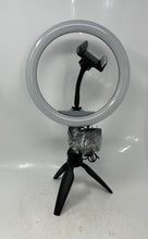 Load image into Gallery viewer, Ubeesize Black LED Ring Light Tripod Adjustable Holder Desk Stand Powers On
