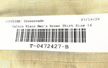 Load image into Gallery viewer, Calvin Klein Mens Brown Cotton Collared Long Sleeve Dress Shirt Size 16
