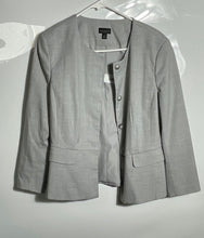 Load image into Gallery viewer, Ann Taylor Womens Gray Long Sleeve Round Neck Four-Button Blazer Size 10
