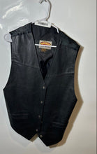 Load image into Gallery viewer, Paragraff Mens Black Leather Sleeveless Collarless Snap Front Biker Vest Size L
