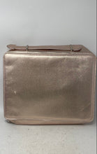 Load image into Gallery viewer, Lancome Womens Rose Gold Engraved Top Handle Zip-Around Cosmetic Makeup Bag
