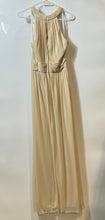 Load image into Gallery viewer, David's Bridal Womens Beige Crisscross Neck Ruched Long Bridesmaid Dress Size 10
