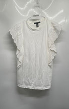 Load image into Gallery viewer, Forever 21 Womens White Cotton Short Flutter Sleeve Crew Neck Blouse Top Size S
