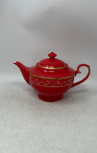 Load image into Gallery viewer, Teavana Red Gold Trim Fine Bone China Tableware Engraved Serving Teapot
