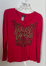 Load image into Gallery viewer, Harley-Davidson Womens Red Graphic Print Studded Long Sleeve T-Shirt Size M

