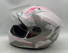 Load image into Gallery viewer, Shox Stinger Womens Pink And White Camouflage Full-Face Motorcycle Helmet Size M
