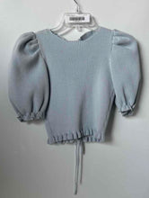 Load image into Gallery viewer, Zara Womens Blue Short Puff Sleeve Back Tie Cropped Blouse Top Size Small
