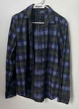 Load image into Gallery viewer, Guess Mens Blue Black Cotton Plaid Print Long Sleeve Button-Up Shirt Size S
