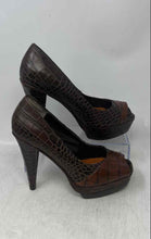 Load image into Gallery viewer, Max Studio Womens Randy Brown Leather Peep Toe Slip-On Platform Heels Size 7M

