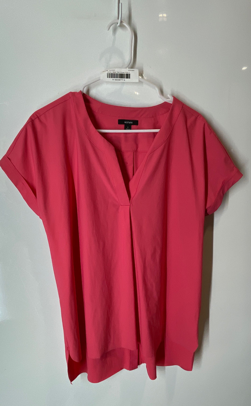 Alfani Womens Pink Short Sleeve Split Neck Pullover Blouse Top Size Small